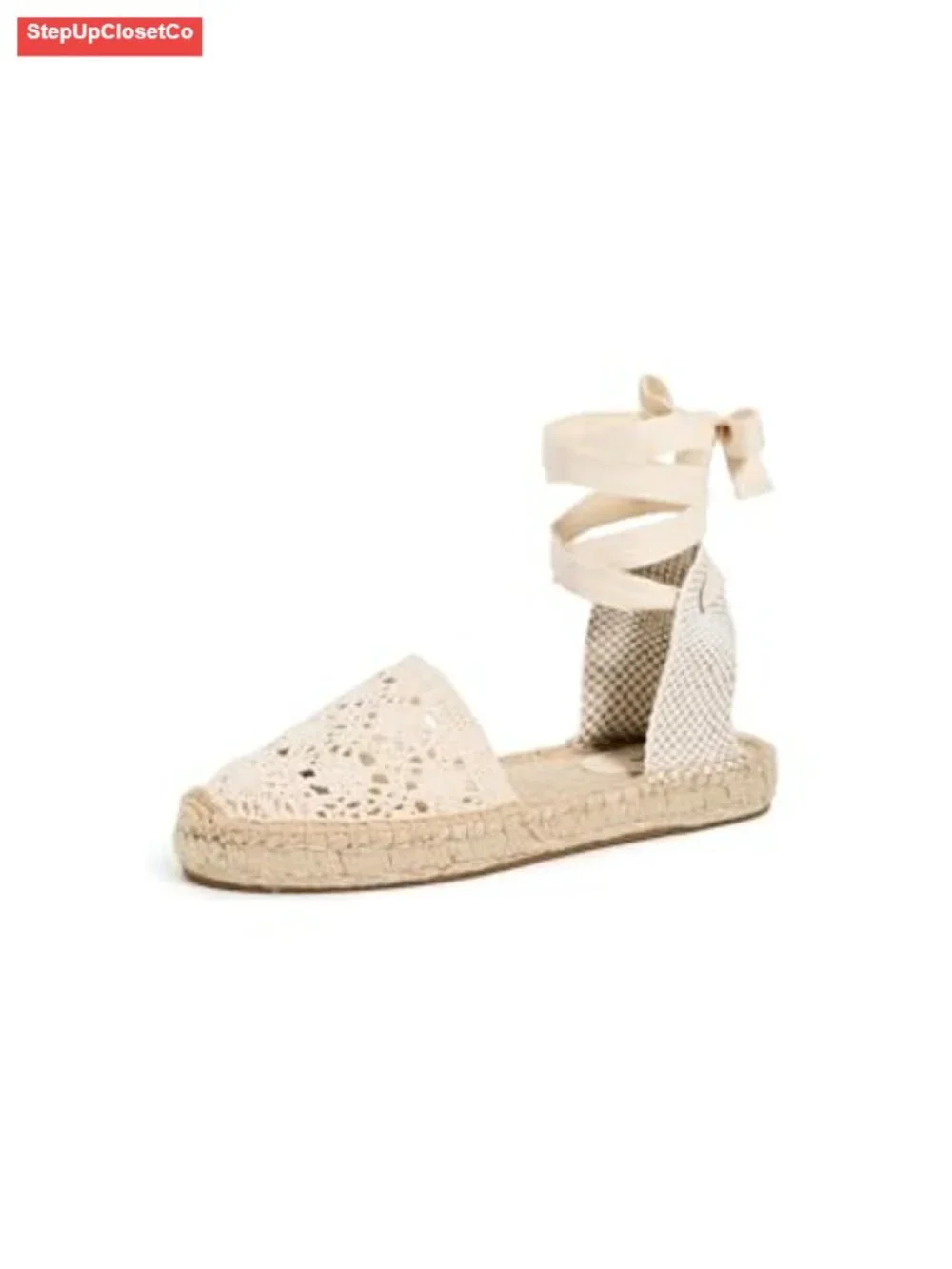 Lace Up Crochet Espadrilles Flat Sandals with Ankle Strap